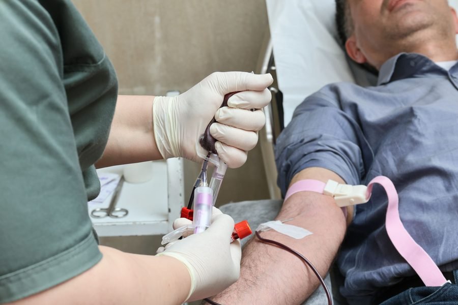 A blood donation in progress